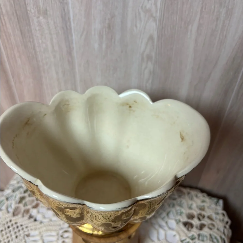 Vintage 24K Plated Weeping Gold Pedestal Bowl Art Vase MCM 50s-60s Made in USA